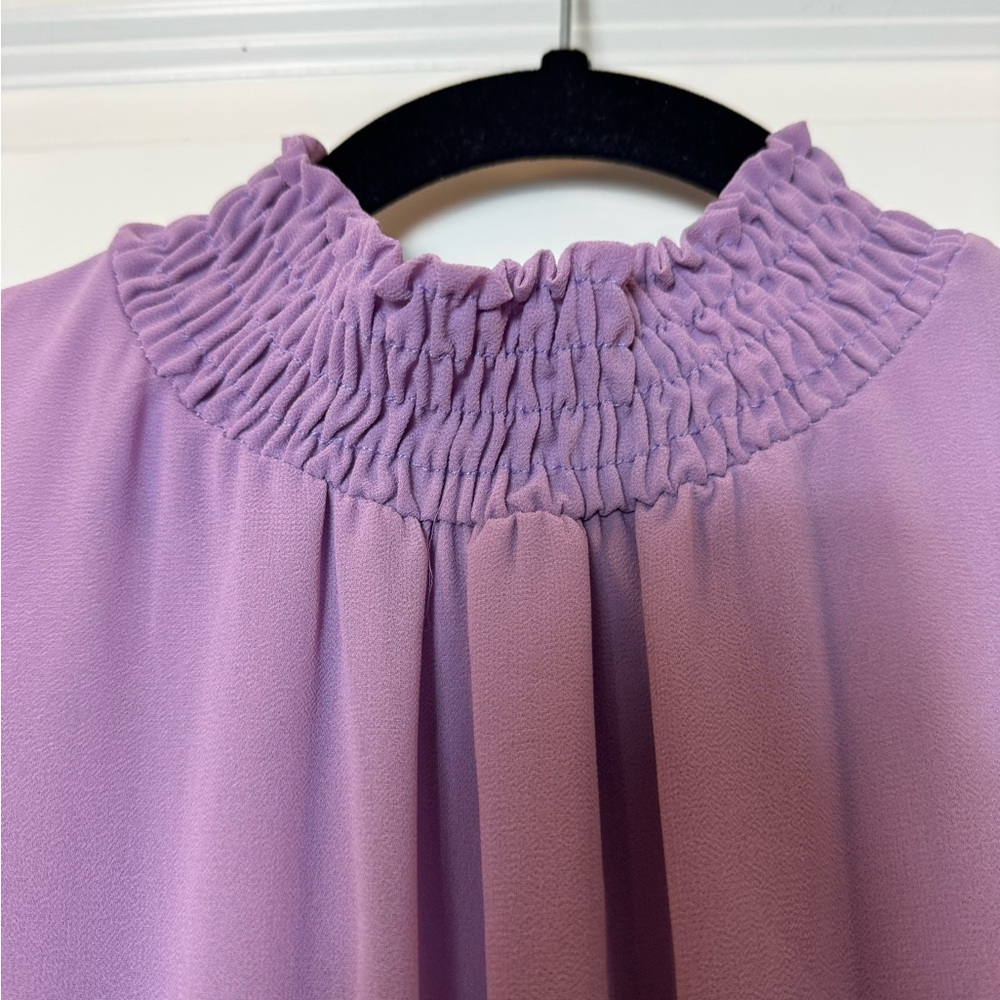 💜 Ethereal Lavender Pleated Mini Dress - Smocked Waist & Ruffle Detail - Size L - Picture 6 of 9